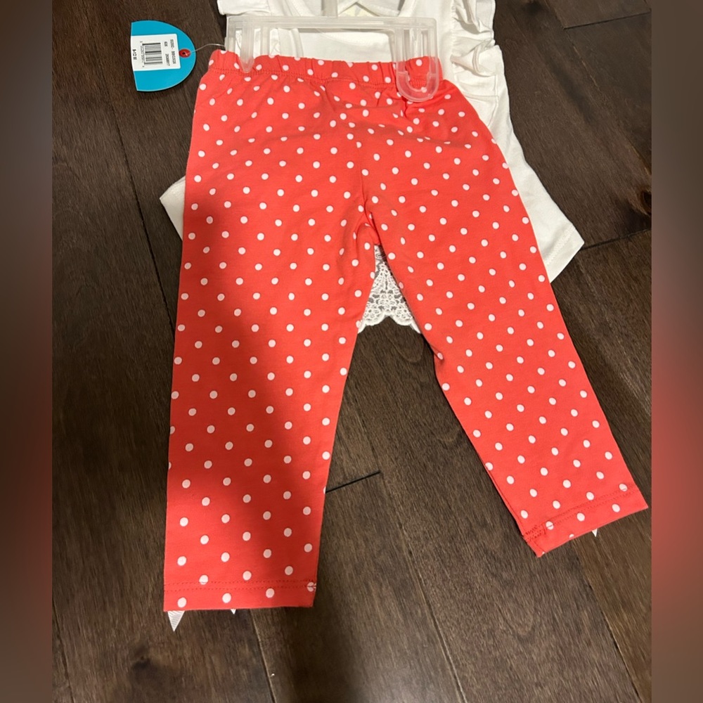 🌸 NWT Baby Girl Coral Lace Back Ballerina outfit . Polka dot pant set 9-12 mont - Picture 5 of 6